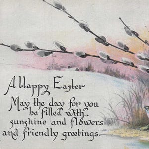 Easter: Vintage Happy Easter Postcard - Sunshine & Flowers