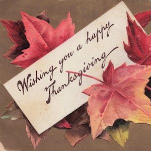 Carte postale de Thanksgiving vintage de 1909 avec feuilles d'automne | Salutations en relief | Vœux de vacances anciens