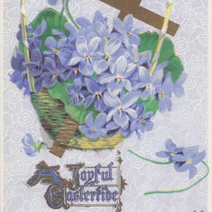 Ostern: Antike ""A Joyful Eastertide"" Postkarte Zart Veilchen & Geprägte Eleganz."
