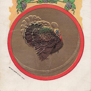 Thanksgiving: antieke ansichtkaart Thanksgiving Turkije uit 1908 met reliëf - Rose Company