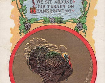 Carte postale antique dinde en relief pour Thanksgiving de 1908 - Rose Company