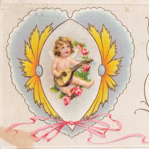 Carte postale de Saint-Valentin vintage - Cupidon avec mandoline (1917)