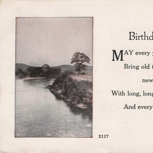 Geburtstag: Antike Flussufer-Geburtstagspostkarte – “May Every Year…” – Poetische Wünsche von Geo an Schwester Mable – Nr. 2117 (frühes Jahr 1900)