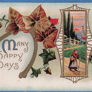 Best Wishes: Antike geprägte "Best Birthday Wishes" Postkarte | Malerischer Schwanensee mit Blumenmuster | Poststempel 1915 | Serie 533