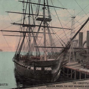Massachusetts: Cartão postal antigo da USS Constitution "Old Ironsides" da década de 1910 - Boston, Massachusetts, navio naval histórico