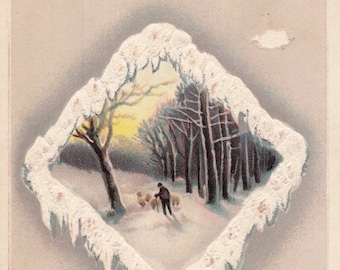Vintage 1911 New Year Postcard: Winter Country Scene