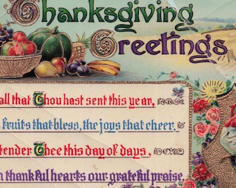 Carte postale ancienne pour Thanksgiving : scène de récolte de dinde en relief, Allemagne (années 1910)