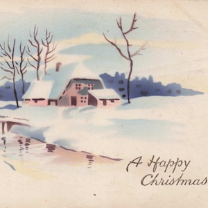 Natale: Antica cartolina di Natale – Scena di cottage invernale – Made in Germany (anni '10)