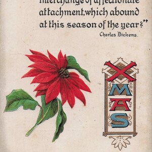 Natal: Cartão postal de Natal antigo – Poinsétia de 1911 com citação de Charles Dickens