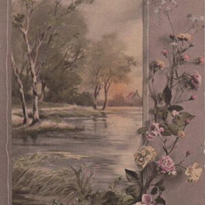 I migliori auguri: incantevole cartolina antica "I migliori auguri" / Scena di paesaggio floreale vintage con rose / Serie di luxografia francese n. 82