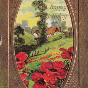 Geburtstagsgrüße vom Land – Antike Postkarte mit Mohnblumen (Gedruckt in Sachsen, Nr. 1041)