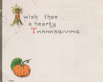 Carte postale de Thanksgiving antique de 1914 : garçon pèlerin lunatique et dinde