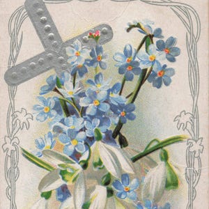 Vintage Oster-Postkarte 1913 - Kreuz und Weiße Rosen