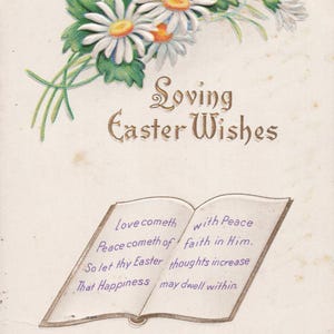Carte Postale Ancienne de Pâques – “Loving Easter Wishes” avec Marguerites & Vers Religieux (1913)