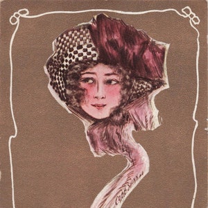 Antike Geburtstags-Postkarte – Elegantes Damenporträt von Cobb Shinn