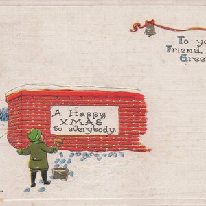 Natale: antica cartolina "Un gioioso Natale" (primi anni del 1900) - Auguri di buone feste vintage, disegno in rilievo, spedito dal Canada al Maine