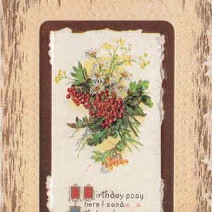 Geburtstag: Antike Posy Postkarte mit Blumen und vergoldetem Rand | 1900s Vintage Grußkarte