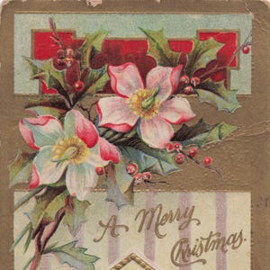 Carte Postale Ancienne de Noël – "Joyeux Noël" Roses de Noël & Chalet Enneigé en Relief, 1911