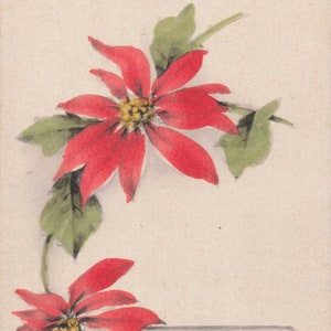 Natale: Antica cartolina di Natale con stelle di Natale rosse - Biglietto di auguri per le feste dei primi anni del 1900
