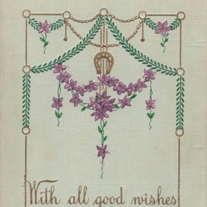 Beste Wünsche: Antike deutsche Postkarte mit Prägung - 'With All Good Wishes' Blumengirlanden-Design - Anfang 1900er Jahre