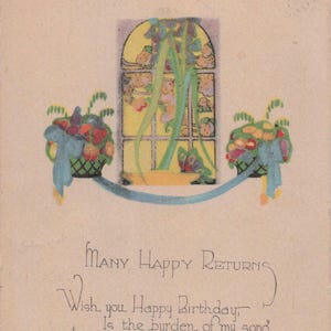 Liebe Grüße: "Antike Geburtstag Postkarte ""Viele glückliche Kehrt"" | Charmantes 1920er Art Deco Design