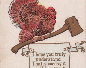 Carte postale vintage de Thanksgiving avec dinde et humour, 1907 par The Rose Company