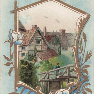 Meilleurs voeux : charme vintage « Meilleurs voeux » carte postale ancienne avec design de chalet pittoresque
