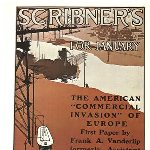 Vintage Scribner's Magazine Cover Print, January 1922, American Invasion of Europe, Antique Magazine Art