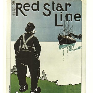 Vintage Red Star Line Poster - Antwerpen nach New York - Ozeandampfer Werbung von 1892 - Aus "100 Years of Posters" von Bevis Hillier (1972)