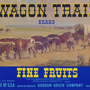 Antique Wagon Train Pears Crate Label: Oregon Fruit, Circa 1921