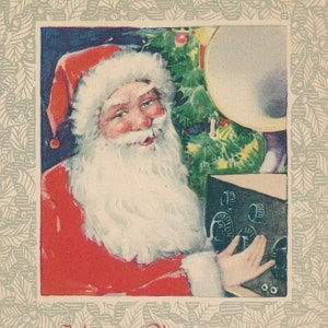 Natal: Antigo Cartão Postal de Feliz Natal - Papai Noel com Rádio - Gibson, Início do Século XX Especial Pequeno Cartão Postal