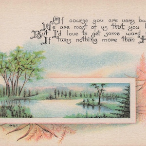 Best Wishes: Antike "if 'twas nothing mustther than Hello" Postkarte | Sentiment Message Karte von Geo. G. Fürst | Pastell Seelandschaft | Unbenutzt