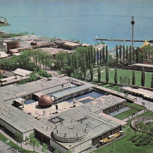 Welt: Vintage 1964 Schweizer Landesausstellung Postkarte – Luftaufnahme von Emaille