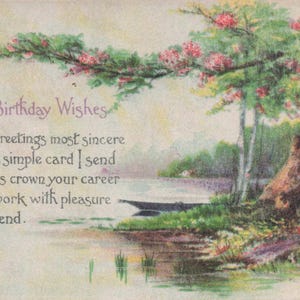Best Birthday Wishes -  Antike Postkarte mit Gedicht und Landschaft