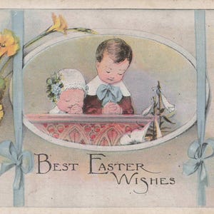 Antike Osterpostkarte – Geprägt “Beste Osterwünsche” – Religiöses Vintage-Design
