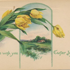 Ostern: Antike Ostergrüße Postkarte mit gelben Narzissen, Anfang 1900s Vintage Sammlerstück