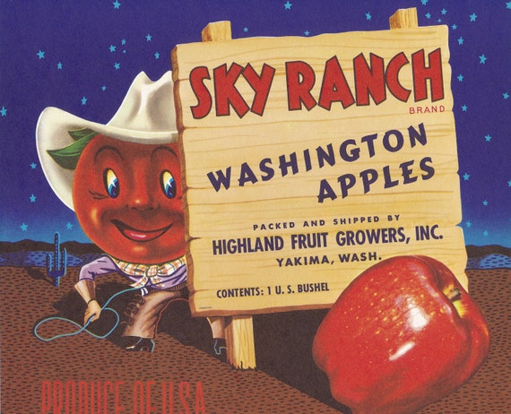 Appleヴィンテージコレクションセット Antique Fruit Crate Label: Sky Ranch Washington Apples, Circa