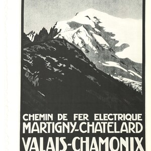 Vintage Mont-Blanc Plakat | Schweizer Alpen Bahnposter 1912 | Chemin de Fer Électrique | Martigny-Chamonix-Valais | Schwarz-Weiß Kunst