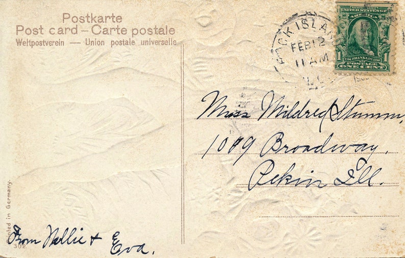 Antique Edwardian To My Valentine Postcard With Charming Young Boy Delivering Baskets of Roses This card is Circa 1909.