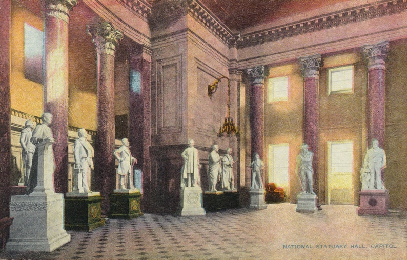 Card is Circa the 1920/'s. Antique Postcard of The U.S Washington D.C. Capitol and the National Statuary Hall in Washington D.C