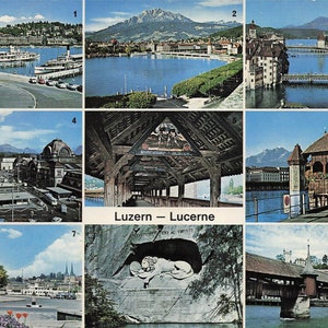 Mundo: Cartão postal vintage de Lucerna - Multi-Visualização de marcos icônicos
