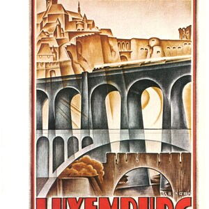 Vintage Luxemburg Reiseplakat – "Groot-Hertogdom Luxemburg" von Rabinger | Art Deco Europäische Architektur
