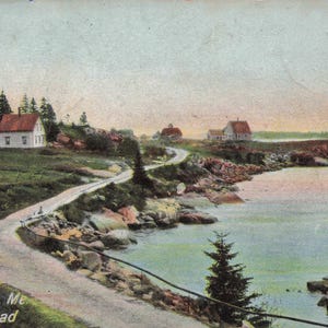 Maine: Antica cartolina di Stonington, Maine - "Point Road" Scena costiera - 1908 timbro postale d'epoca