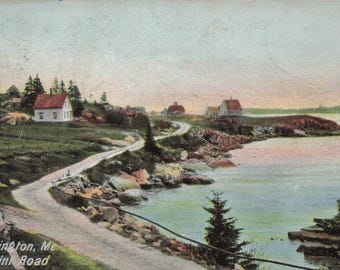 Maine: Antique Stonington, Maine Postcard - &quot;Point Road&quot; Coastal Scene - 1908 Vintage Postmarked
