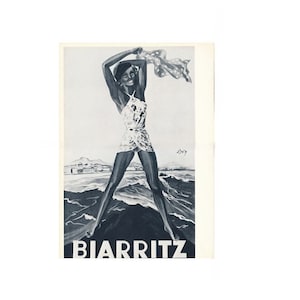 World : Biarritz Travel Poster Vers les années 30 Art déco classique français de bord de mer image 1