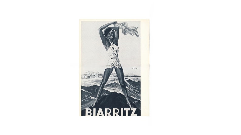 World : Biarritz Travel Poster Vers les années 30 Art déco classique français de bord de mer image 1