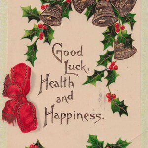 Carte Postale Ancienne Embossée du Nouvel An - "Bonne Chance, Santé et Bonheur" - 1911