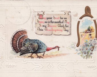 Antique Embossed Thanksgiving Postcard: Turkey, Early 1900s