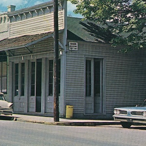 Oregon: Cartão postal antigo do Banco Beekman original em Jacksonville, Oregon. Este cartão postal de Jacksonville, Oregon, é de aproximadamente 1960.