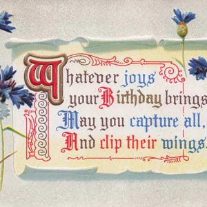 Geburtstag: Zauberhafte Geburtstags-Postkarte – "Whatever Joys Your Birthday Brings" mit Kornblumen" (Serie 101 H)"
